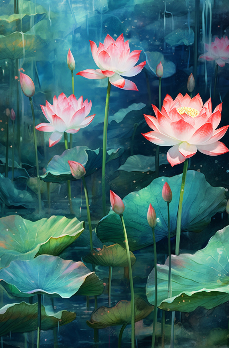 池塘里的荷花背景插画,插画/手绘图,插画/手绘图库,插画/手绘图下载,插画/手绘